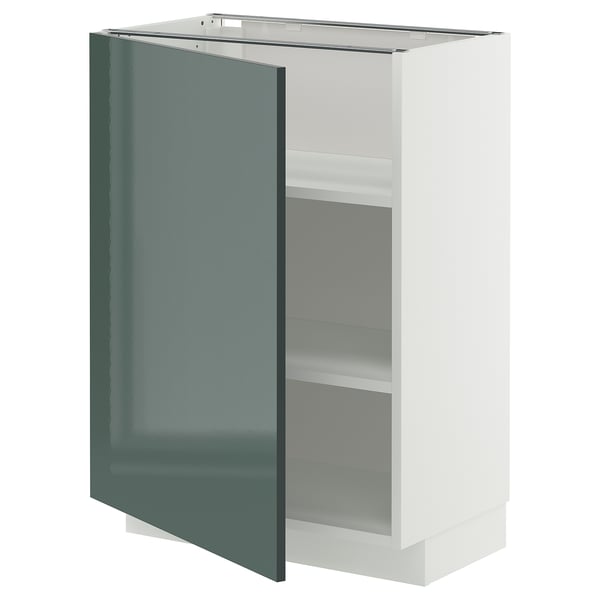 Mueble de cocina METOD, gris-verde brillante, interior blanco, estantes ajustables.