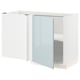 Un mueble de cocina esquinero METOD blanco con puerta azul grisácea de alto brillo. Es un estante ajustable y un diseño moderno.