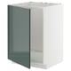 Mueble de cocina gris verdoso de alto brillo con marco blanco y puertas apagadas.