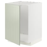 Mueble de cocina METOD blanco con panel verde, estante de alambre.