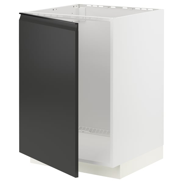 Mueble de cocina METOD: blanco con puerta negra mate y tirador integrado.