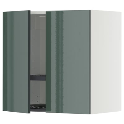 Mueble de pared METOD en verde brillante, cuadrado, con estante ajustable, bisagras dobles.