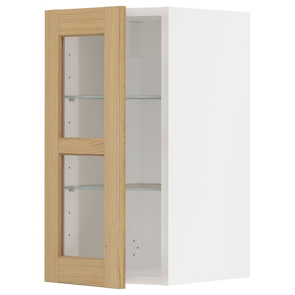 Mueble de cocina moderno con puerta de cristal de roble, estante ajustable, montado en la pared.