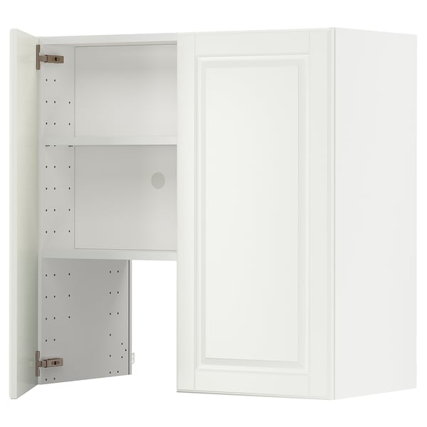 Mueble de cocina METOD blanco con puerta biselada y estantes ajustables.