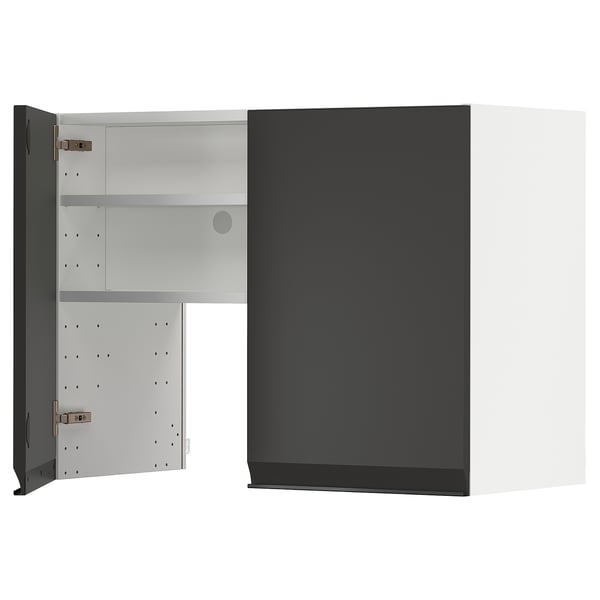 Moderno mueble de cocina en blanco y negro con estante ajustable, puerta lateral derecha.