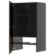 Mueble de cocina moderno en gris oscuro con puerta abierta, estantes ajustables y diseño elegante.