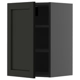 Mueble de cocina cuadrado teñido de negro con puerta y estante biselados.