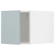 Mueble de cocina METOD de Ikea en acabado gris-azul brillo con múltiples estantes, diseño moderno y elegante.