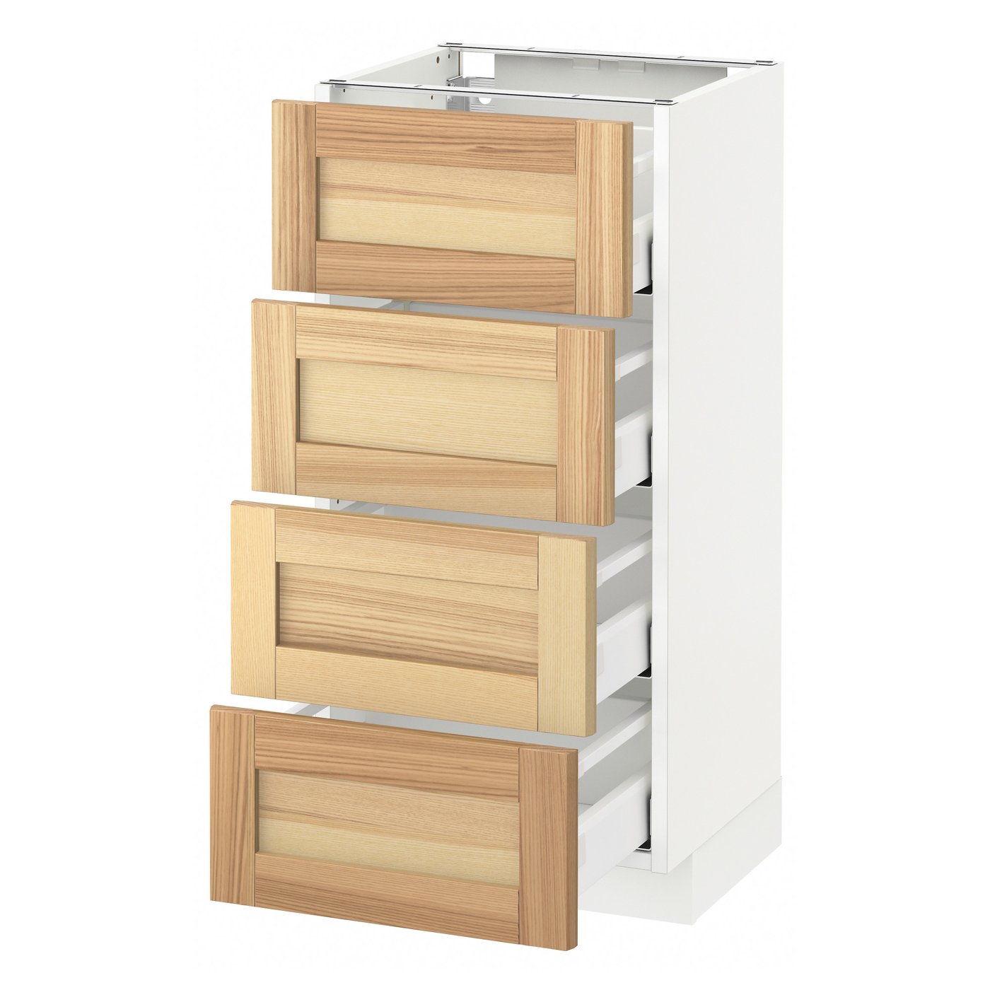 METOD Armario bajo cocina con 4 cajones blanco, Torhamn fresno IKEA