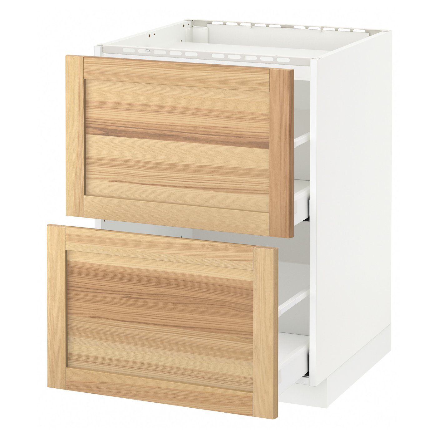 METOD Armario bajo para placa 2 cajones - blanco, Torhamn fresno - IKEA