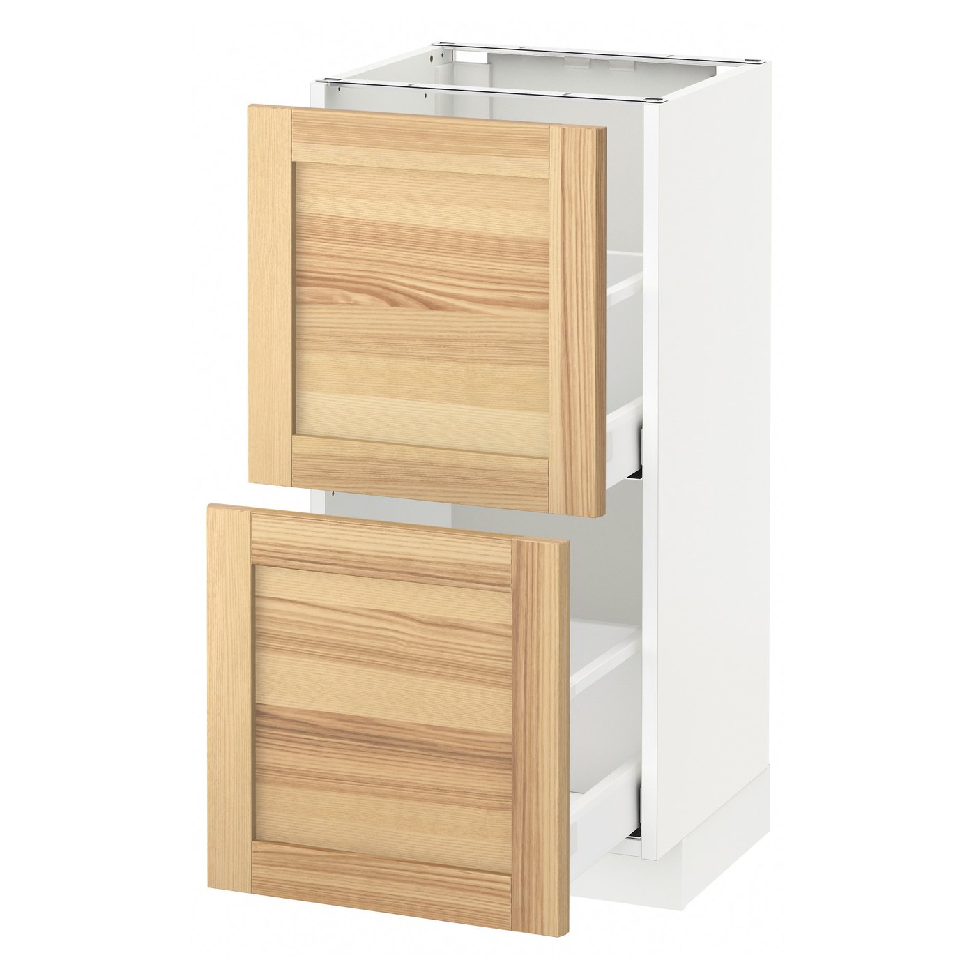 METOD Armario bajo cocina con 2 cajones, blanco, Torhamn fresno, 40x37