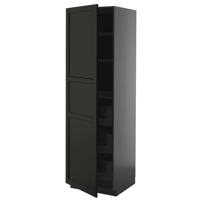 Mueble columna negro del sistema de cocina METOD de ikea, diseño elegante con estantes ajustables.