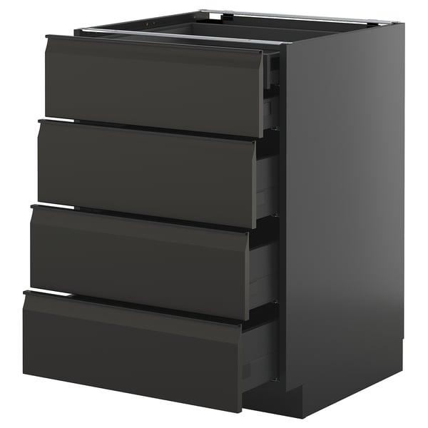 Mueble de cocina moderno METOD negro con cuatro cajones de deslizamiento suave.
