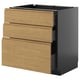 Mueble de cocina moderno: METOD con tres cajones de roble, marco oscuro, diseño elegante para un aspecto minimalista.