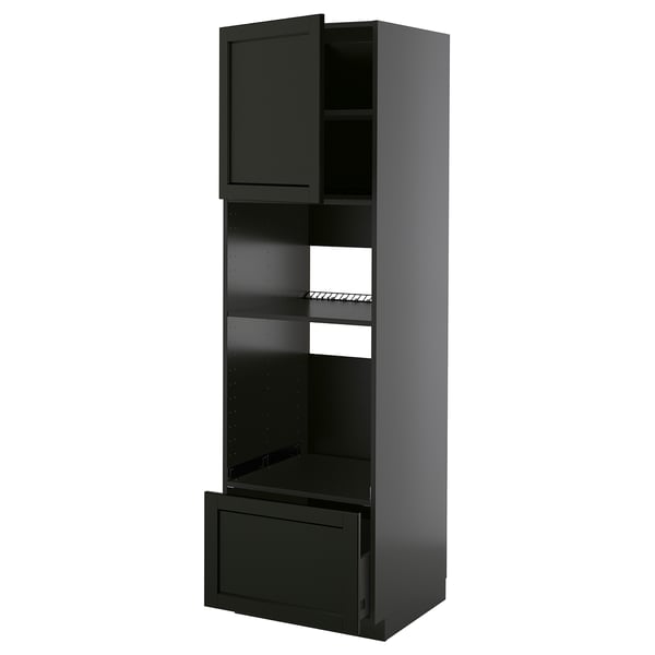 METOD / KNIVSHULT Mueble alto para electrodom. integ., negro-gris/Lerhyttan tinte negro, 60x60x200 cm