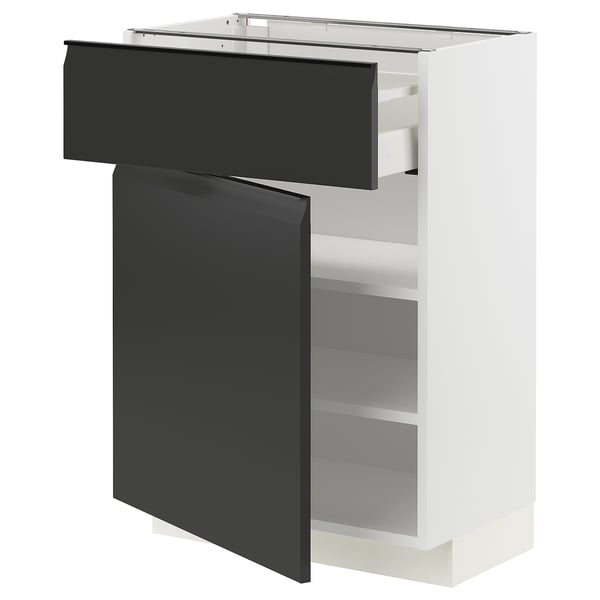 Moderno mueble de cocina METOD blanco con cajón y puerta upplöv negros. Diseño cuadrado y elegante con asa integrada.
