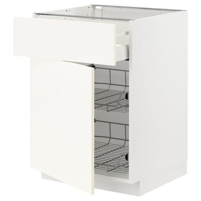 Mueble de cocina METOD blanco, diseño moderno, cajón, estantes de alambre.