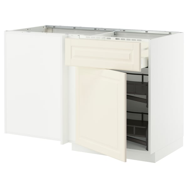 Mueble esquinero de cocina METOD blanco con puerta biselada en color blanco roto.