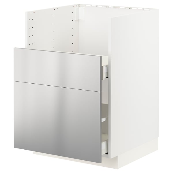 Mueble de cocina METOD blanco con cajón de acero inoxidable, diseño moderno.