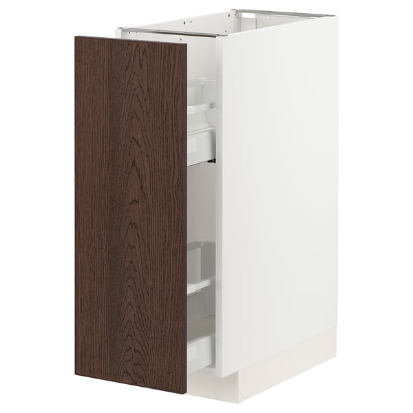 Mueble de cocina METOD, blanco con puerta de madera marrón oscuro, rectangular, robusto.