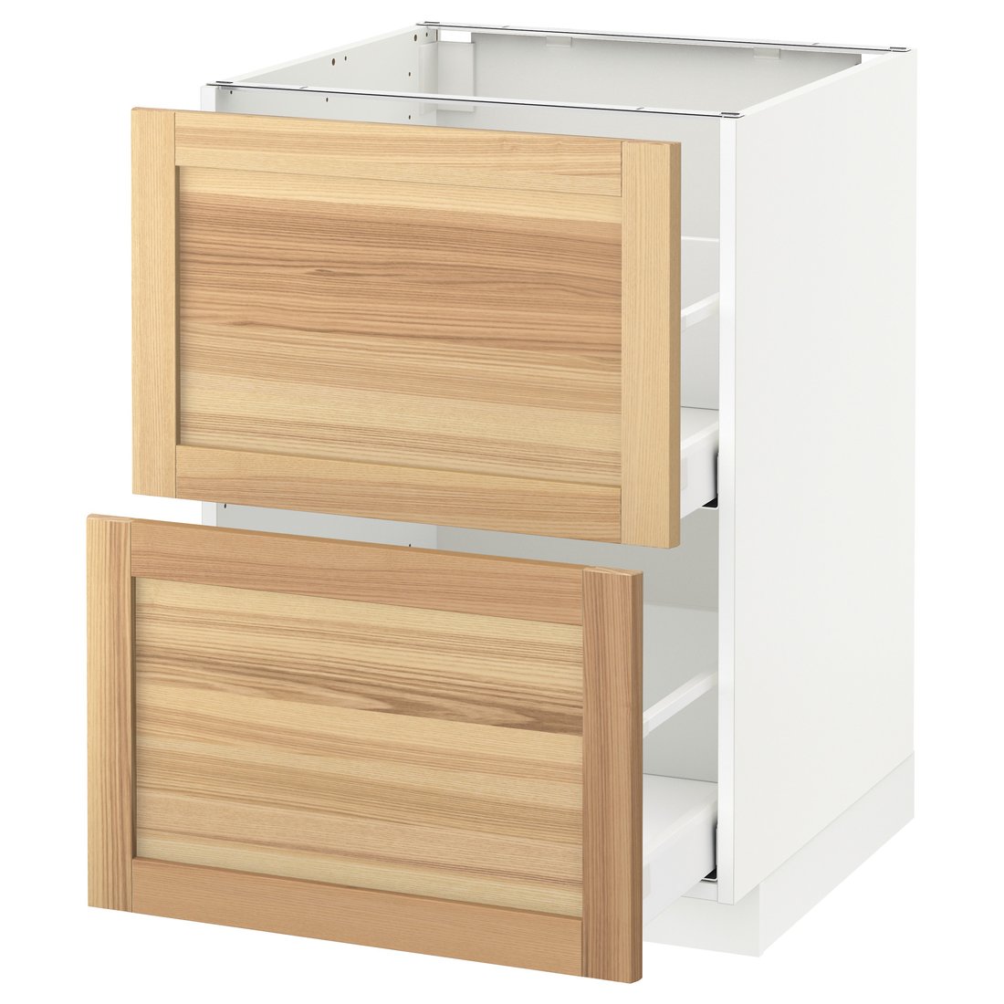 METOD / MAXIMERA Armario bajo cocina 2 cajones, blanco, Torhamn fresno