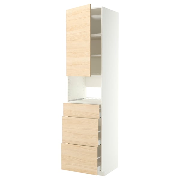 METOD / MAXIMERA Mueble alto para electrodom. integ., blanco/Askersund efecto fresno claro, 60x60x240 cm