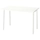Una mesa de conferencias MITTZON blanca con tablero cuadrado y cuatro patas metálicas, adecuada para reuniones y espacios de trabajo.