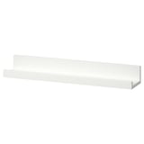 Estante de pared MOSSLANDA blanco, forma rectangular, diseño sencillo, fabricado en tablero de fibra con papel de aluminio.