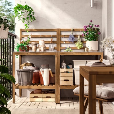 NÄMMARÖ Cocina de exterior, tinte marrón claro/acero inoxidable, 160x62 cm