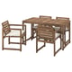 Juego de comedor al aire libre de madera de acacia marrón con 4 sillas y mesa acolchadas.