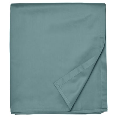 Sábana NATTJASMIN, azul verdoso, tejido liso de satén, rectangular con borde plisado.