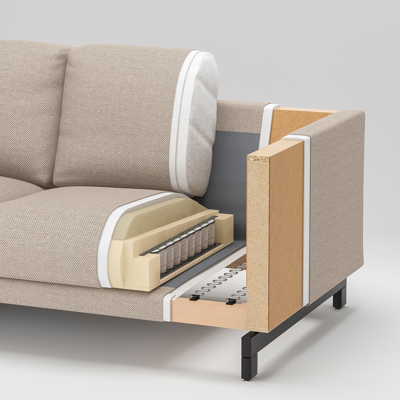 NOCKEBY Sofá 3 plazas, con chaiselongue izda, Lejde gris oscuro/madera