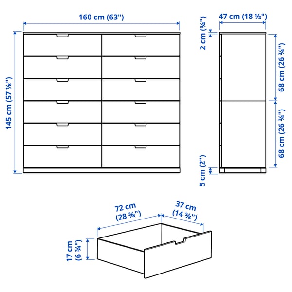 Ilustración con medidas del producto: NORDLI.