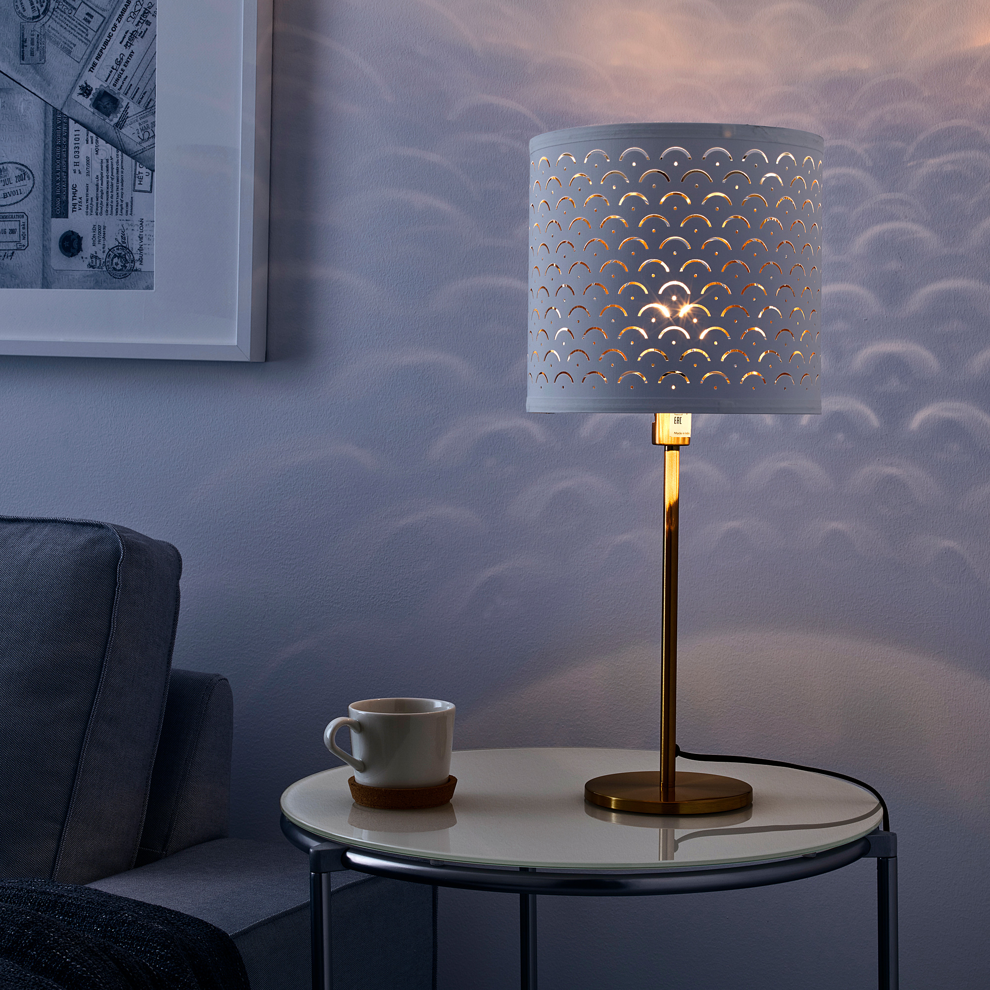 NYMÖ / SKAFTET Lámpara de mesa, blanco latón, latón, 24x30 cm IKEA