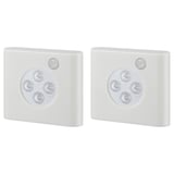 Dos luces blancas con sensor de movimiento OLEBY con emisores de luz circulares y un sensor redondo en la parte superior, fabricado en plástico abs.