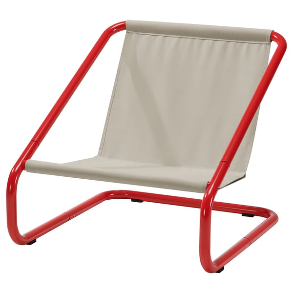 Silla plegable roja ÖNNESTAD, diseño moderno y minimalista con tejido beige, estructura de acero, ligera.