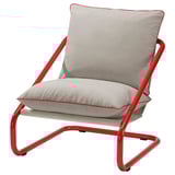 Silla ÖNNESTAD: estructura de acero rojo brillante, cojines beige, diseño retro, acolchado suave.