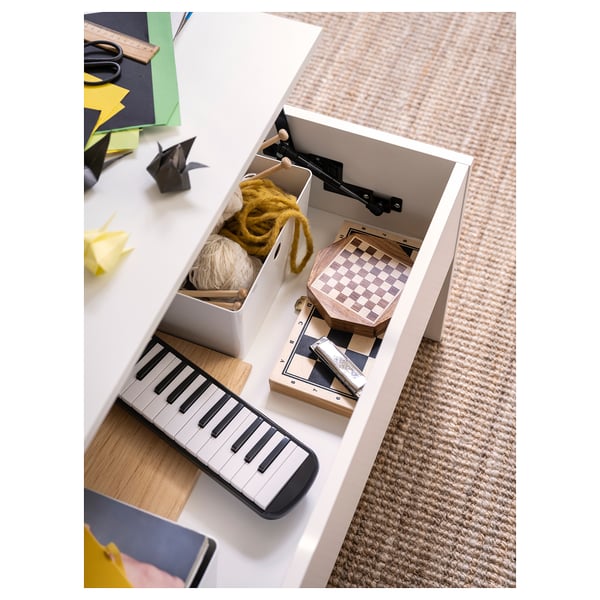 ÖSTAVALL Mesa de centro elevable, blanco, 90 cm