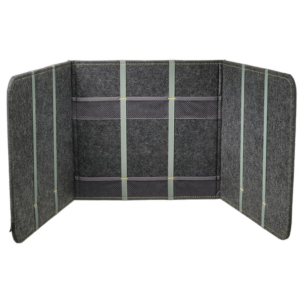 Separador de escritorio ÖVNING de Ikea, gris oscuro, diseño de tres paneles con bolsillos, plegable, fabricado en poliéster reciclado.