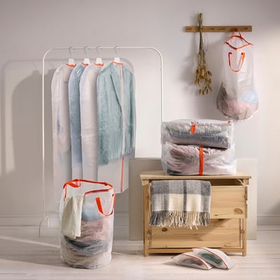 PÄRKLA Bolsa para ropa, blanco, 70 l