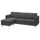 Sofá PÄRUP de 3 plazas gris oscuro con chaise longue, diseño elegante, funda desenfundable, patas de madera.