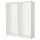 Un marco de armario PAX de ikea, blanco, rectangular, con estructura abierta y pies ajustables.