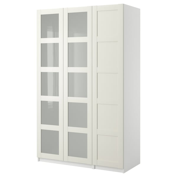 PAX Armario con 3 puertas, blanco/Bergsbo vidrio/blanco, 150x60x236 cm IKEA