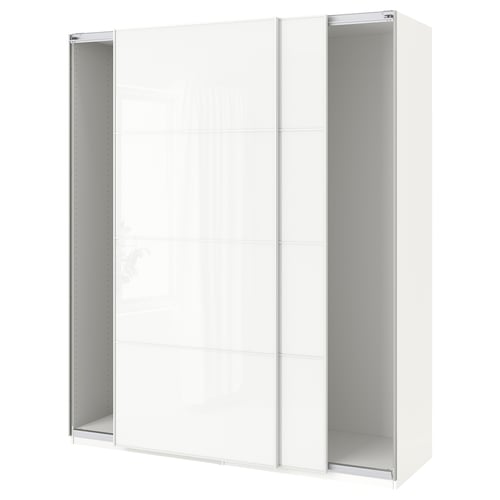 PAX Armario con puertas correderas, blanco/Färvik vidrio blanco