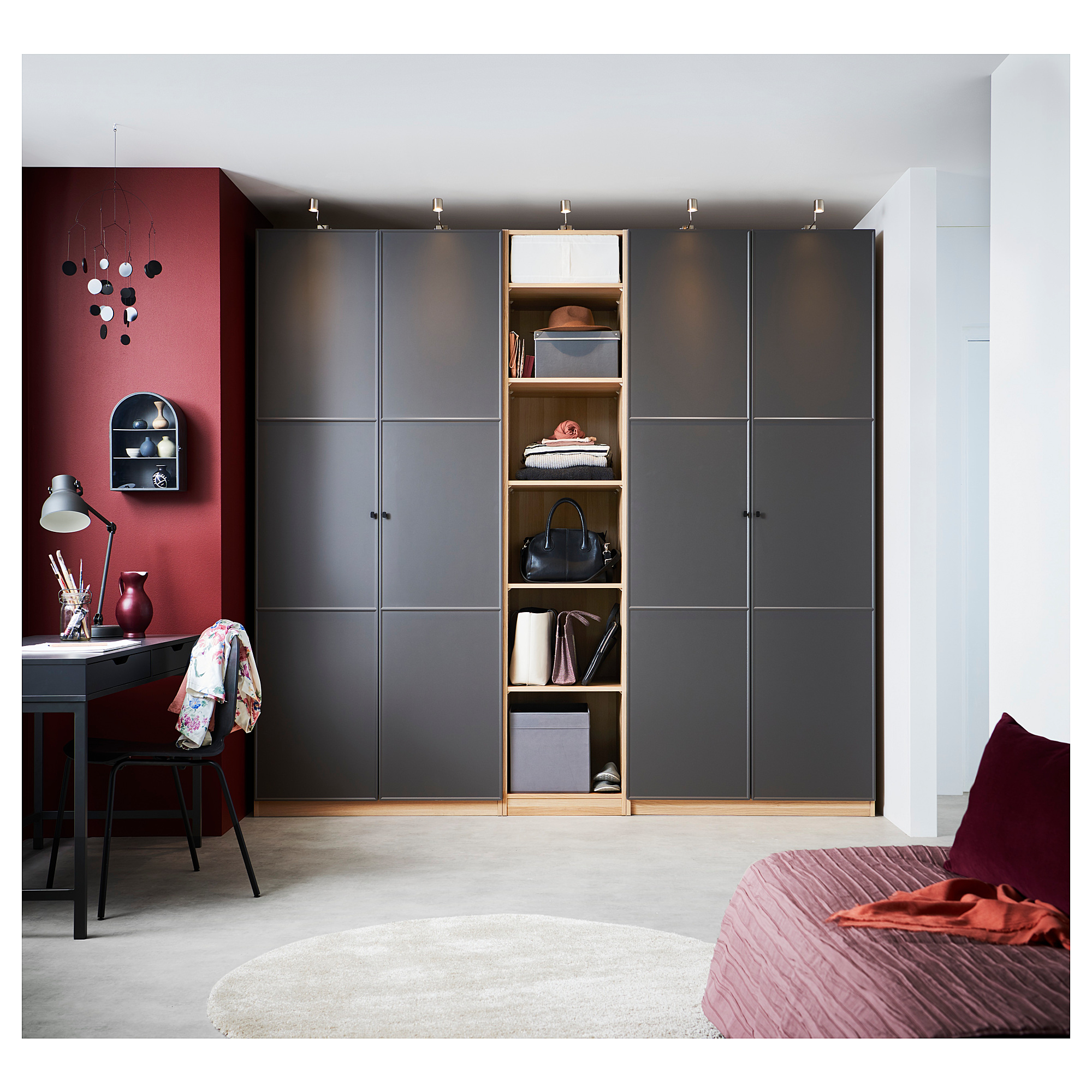 PAX Armario, efecto roble tinte blanco, Meråker gris oscuro, 250x60x236