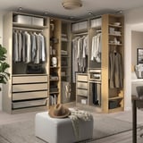 PAX Armario esquinero, beige grisáceo beige grisáceo/efecto roble, 231/196x236 cm