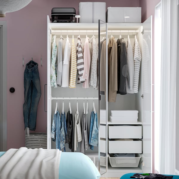 PAX / FARDAL/ÅHEIM Combinación armario, blanco blanco/espejo, 150x60x201 cm