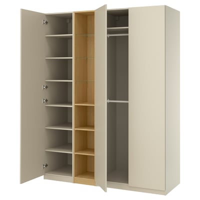 PAX / FORSAND Combinación armario, beige grisáceo beige grisáceo/efecto roble, 185x60x236 cm
