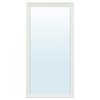 Espejo PINGSTSYREN, blanco, rectangular, marco de madera, bordes de vidrio biselados.