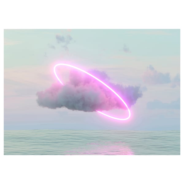 Cuadro PJÄTTERYD en lienzo: cielo pastel, halo rosa neón, nube esponjosa, mar sereno, elegante, marco 3-d.